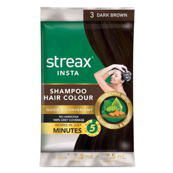 Streax Insta Cream Hair Color with Walnut & Argon Oil 3 Dark Brown 15g + 15ml